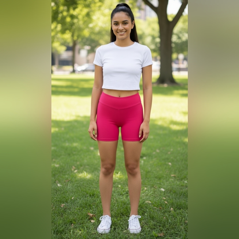 Rue+ Hot Pink Ribbed Biker Shorts Criss Cross Waist Band Size 2X